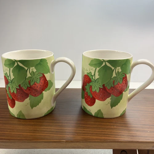 Vintage Strawberry Mugs Set of 2 Corelle Coordinates Stoneware