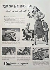 1946 Royal Typewriter Print Ad, DON'T TOUCH, that's My Pride And Joy thumbnail