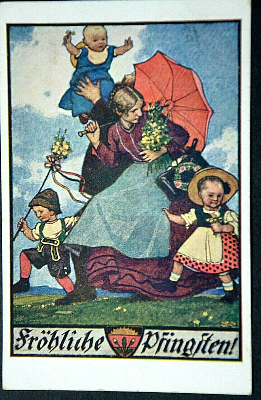 Happy Pentecost Mother with Umbrella and Kids AK46437