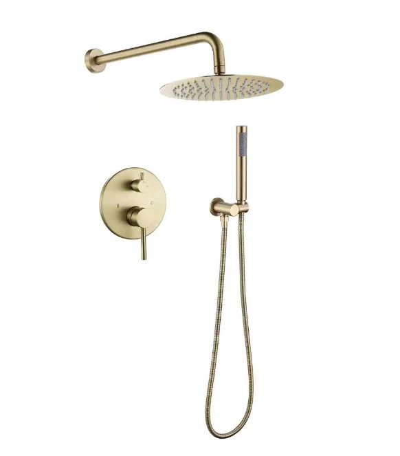2-Spray Patterns 10 in. Wall Mounted Dual Shower Heads with Hand Shower in Brush