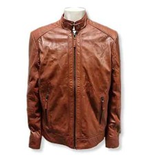 Punchball Herren Lederjacke Braun Bikerjacke Lammnappa Gr 50 Stehkragen Jacke