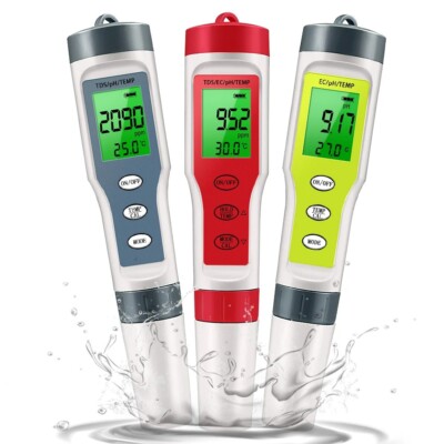 Waterproof PH/TDS/EC/Temp Digital Water Quality Tester with Backlight for Pools