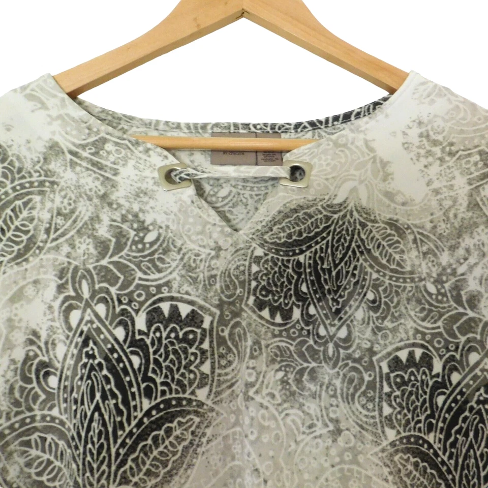 NUEVO Top túnica Chicos para mujer manga 3/4 cuello en V talla 3 XL gris beige floral Foto 2 de 4