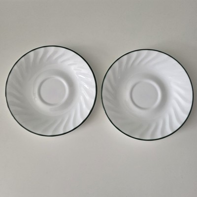 2x Corelle grüner Rand weiß Wirbel Callaway Efeu Untertassen 6''