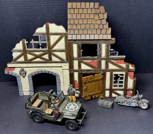 WWII Lot, Willys Jeep, Motorcycle, Bldg Ruines, Diorama Accessories, Figures
