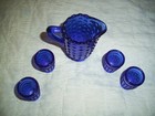 COLBALT BLUE HOBNAIL MINI PITCHER AND 4 GLASSES  FREE SHIPPING — photo 2