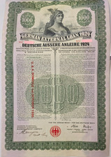 Uncanceled Dawes bond 1924 with coupons, german external 7% loan Deutsches Reich