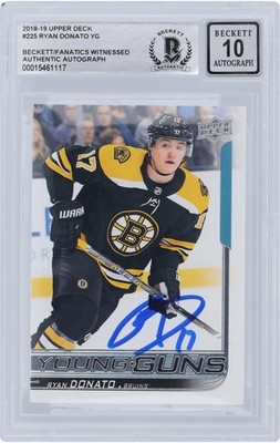 Ryan Donato Bruins Signed 2018-19 Upper Deck Series 1 #225 BAS 10 Rookie Card