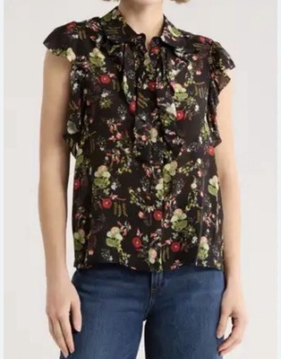 Alice + Olivia Hannon Tie Front Shirt  Size L New 295$