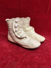 Antique Child  s White Leather Button Boots Size 3 1/2 Victorian Edwardian c1900
