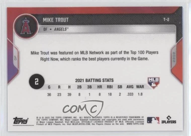 2022 Topps Now MLB Network Top 100 Players Purple /25 Mike Trout #T-2 - Image 2 of 2