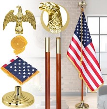 8 FT Indoor American Flag and Pole Set - Solid Oak Pole, Metal Eagle Topper