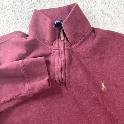 Polo Ralph Lauren Sweater Mens Large Red Estate Rib 1/4 Zip Mock Neck Cotton