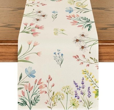 Tischläufer Sommer Floral Rustikal Sackleinen Leinenoptik Rose Blumenmuster Deko