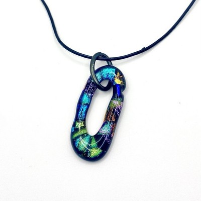 Artisan Dichroic Black Peacock Murano ArtGlass O Shape Pendant Necklace Lampwork