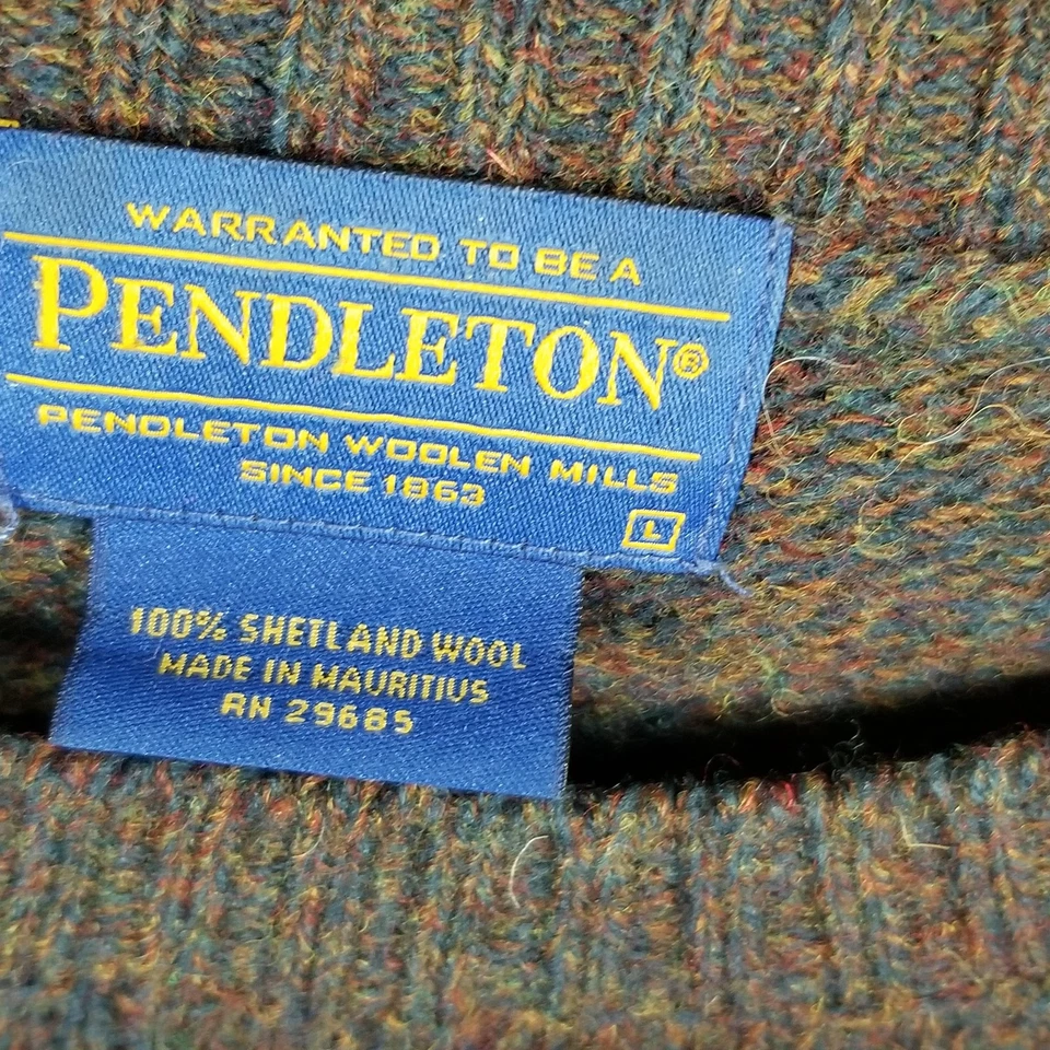 Pendleton Mens L Sweater 100% Pure Shetland Wool Crewneck Green Pullover EUC - Image 3 of 4
