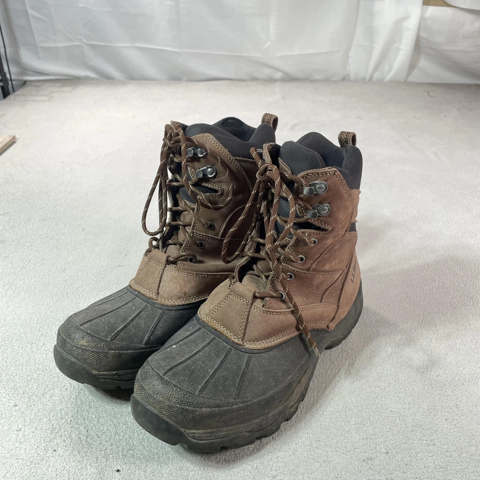 LL Bean Snow Boots Mens Size 11.5 Brown Leather Ankle Winter Waterproof TEK2.5