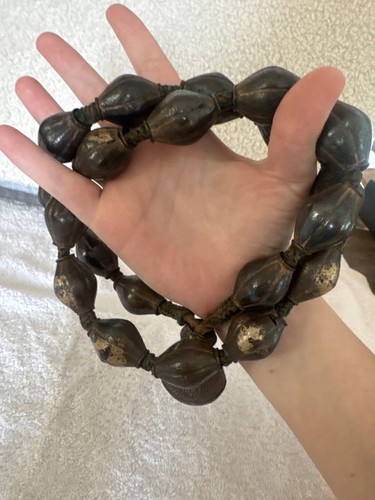 Vtg ANCIENT TIBET TEMPLE MONK ARTIFACT Metal Fob Prayer Beads 20" HUGE BEAD WORN - Picture 3 of 3