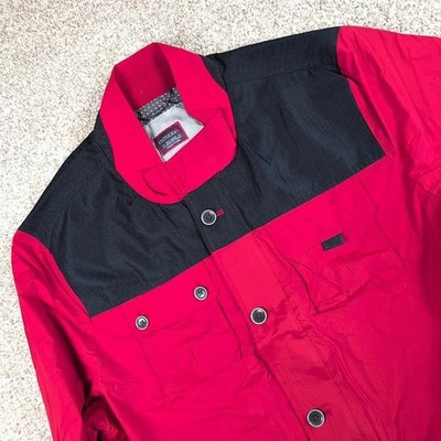 Untuckit Mens XX Large Jacket Red Black Nylon Blend Button Up Lightweight Coat