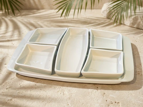 RARE: Vintage 1950s Red Wing Pottery - Relish Tray,  6-Piece Set