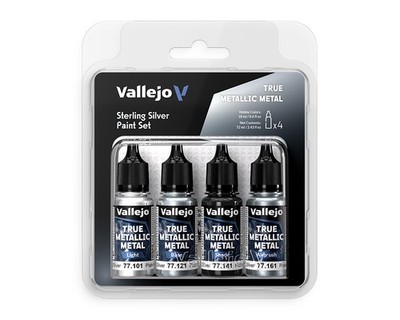 Vallejo 77251 Sterling Silver Paint Set True Metallic Metal 4 x 18 ml