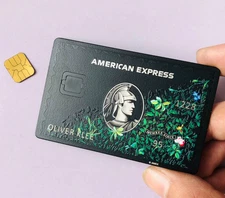 AMEX Platinum Custom Floral Black Card Priority Pass Design Small | Big Chip