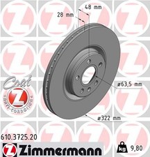 2x ZIMMERMANN Bremsscheibe COAT Z 610.3725.20 für XC60 VOLVO 246 S90 225 236 235