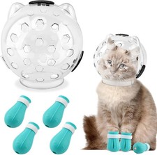 Cat Muzzle Hood Mitten Covers Grooming Adjustable Breathable Transparent Helmet