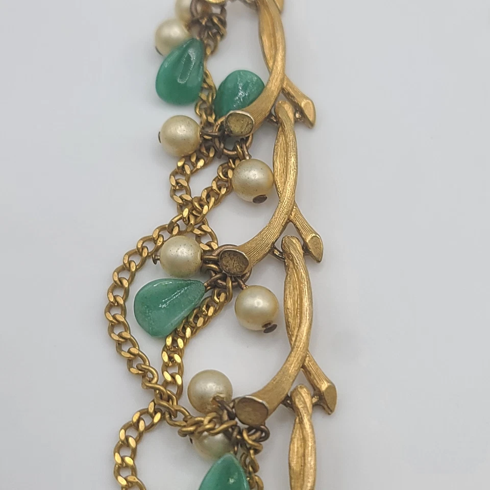 Collar Kramer Vintage Hojas Verdes Tono Dorado Swag Firmado 15" Foto 4 de 4