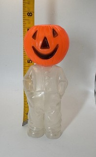 Vintage 1950s Rosbro Pumpkin Man Candy Container Jack O Lantern Plastic Figure