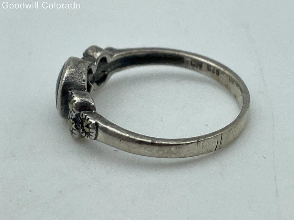 Anillo artesanal de plata de ley de marcasita de obsidiana talla 6 - 1,9 g Foto 3 de 4