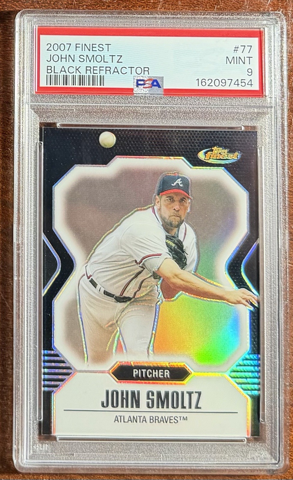 2007 Topps Finest John Smoltz🌟 BLACK REFRACTOR🌈PSA 9🎆MINT💎🚨/99