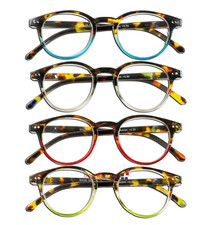 4 Pairs Mens Women Spring Hinge Round Horn Power Oval Reading Reader Glasses