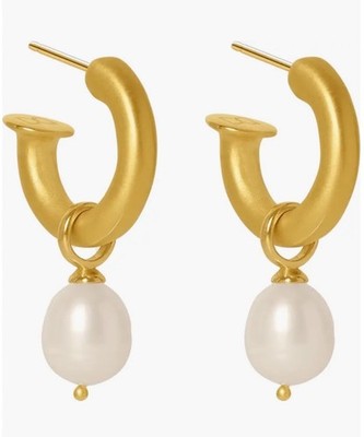 Dean Davidson Drop Hoop Earrings Brass 22k-Gold Finish Freshwater Pearl New