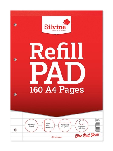 Silvine A4 Refill Pad 160 Pages Headbound Ruled 4 Hole Punched Notebook