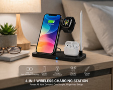 Fast Wireless Charging Station 4 in 1 Charger Dock for iPhone Apple Watch AirPod
