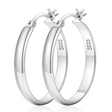 4mm Wide Large Silver Hoop Earrings Lightweight 925 Sterling Silver Hoop Earring