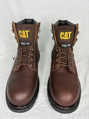 Caterpillar Men Second Shift Waterproof Work Boot Shoes Brown Leather Steel Toe