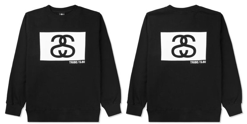 NEW Rare Stussy SS Tribe Box Crew Sweatshirt Adult XLarge Black  Logo Both Sides