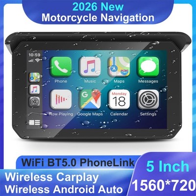 Motorcycle 5'' Wireless CarPlay GPS Navi Waterproof Touch Screen Bluetooth Music