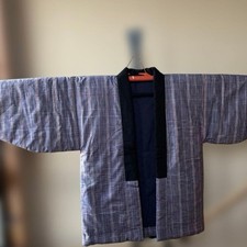 Traditional Japanese Cotton Jinbei XL Checkered Pattern Purple Used