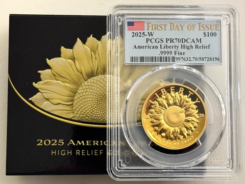 2025-W $100 High Relief Liberty Gold PCGS PR70 First Day of Issue + OGP