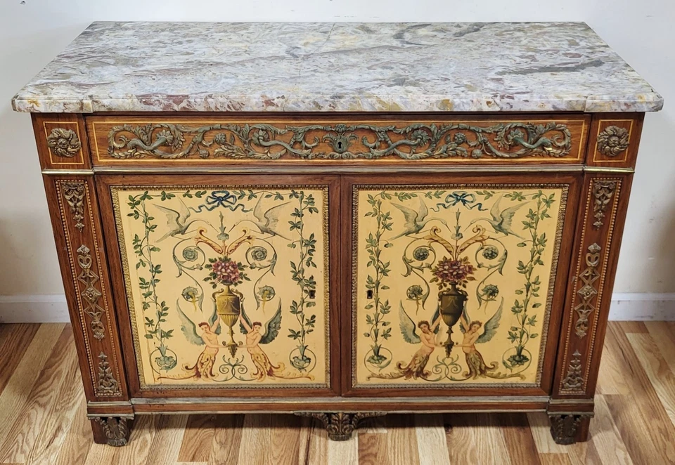 Barra SERVIDOR BUFFET VINTAGE FRANCESA Vernis Martin estilo pintado BRONCE Y MÁRMOL SUPERIOR Foto 3 de 4