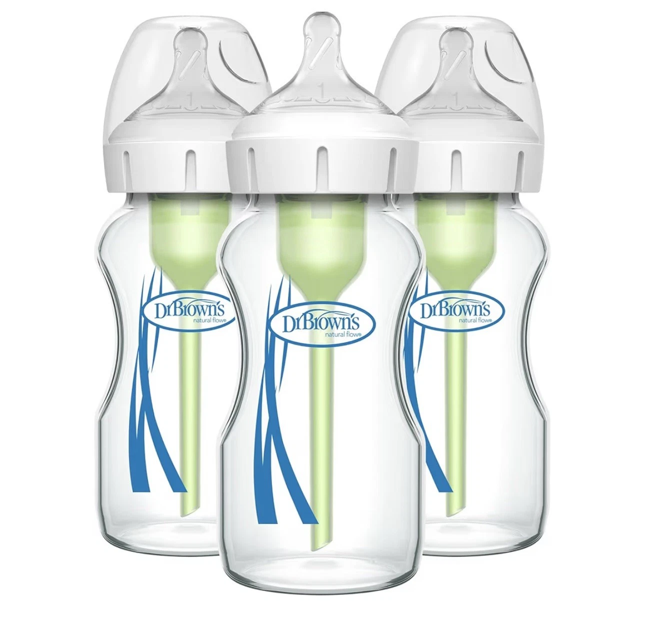 Dr. Brown's Natural Flow Wide Neck Glass Baby Bottles 9 oz 270 ml 3 Pack