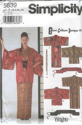 Simplicity 5839 Pattern Kimono Haori Obi Sash & Tie  Misses XS-XL (6-24) Uncut
