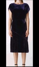 BNWT Whistles Mina Dress Womens Size 6 Blue/Purple Velvet Low Back Midi RRP £199