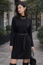Takara Black Geometric Laser Cut Long Sleeve Shift Dress Size Large