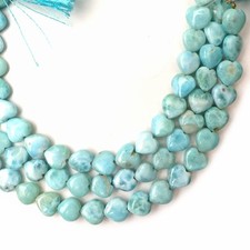 Natural Larimar Beads 8 Inch Strand 9-10 MM Beads Smooth Heart Shape Beads