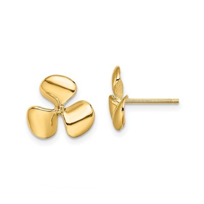 14k Gelbgold poliert drei Blatt Propeller Mitte Perlen Ohrstecker