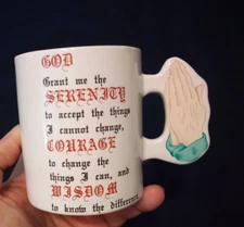 Serenity Prayer Cup Mug Praying Hands Artmark 1989 Peace Wisdom Courage God